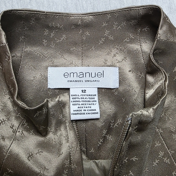 Emanuel Ungaro Bronze Satin Top Zipper Blazer Size 12 100% Silk - Picture 2 of 5